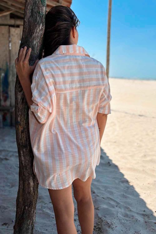 MAXI CAMISA LISTRADA TANGERINA BORDADA