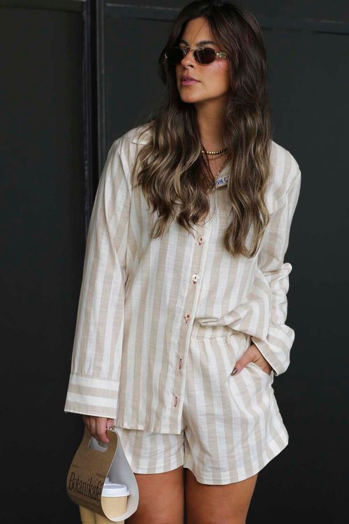 CAMISA TARSILA LISTRADA AMENDOA