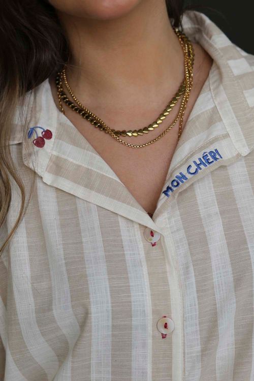 CAMISA TARSILA LISTRADA AMENDOA