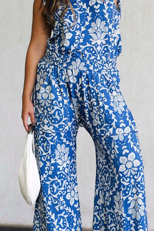 CALÇA MARI SARUEL FLORAL AZUL