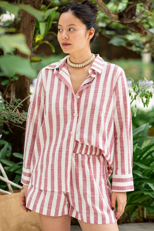 CAMISA TARSILA LISTRADA VERMELHA