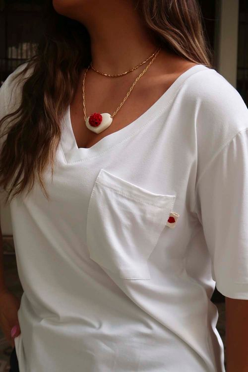 CAMISETA ESSENCIAL BÁSICA GOLA V OFF WHITE