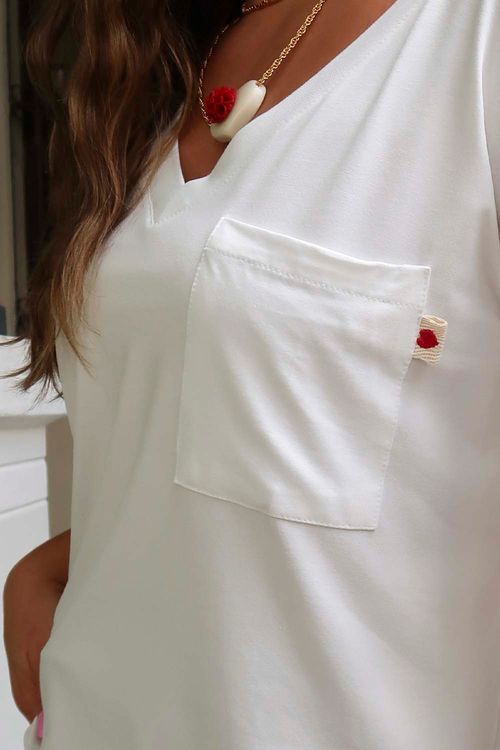 CAMISETA ESSENCIAL BÁSICA GOLA V OFF WHITE