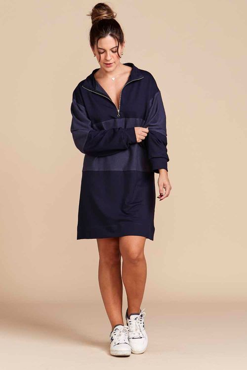 VESTIDO MOLETOM ZIPER AZUL MARINHO