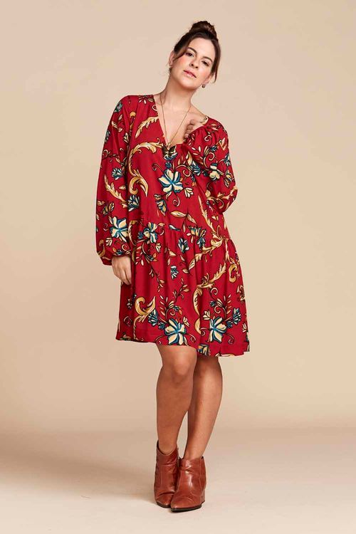VESTIDO BOHO FLORAL VERMELHO