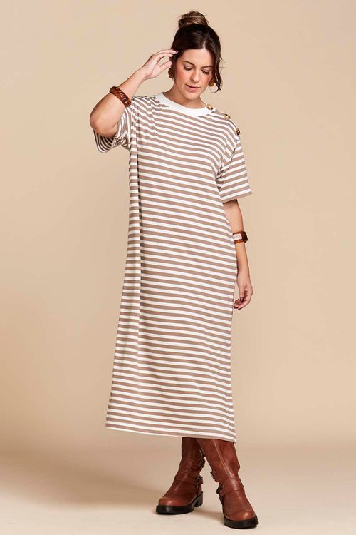 VESTIDO LAILA MIDI LISTRADO CAPUCCINO