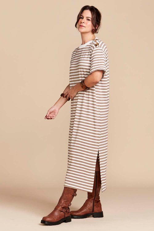 VESTIDO LAILA MIDI LISTRADO CAPUCCINO