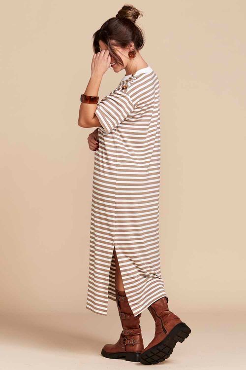 VESTIDO LAILA MIDI LISTRADO CAPUCCINO