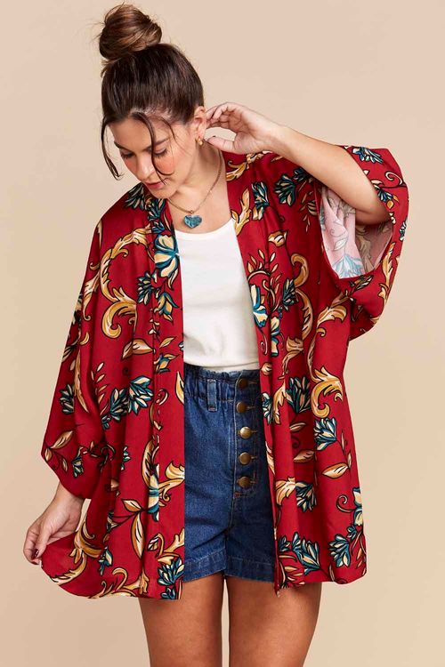 KIMONO FLORAL VERMELHO