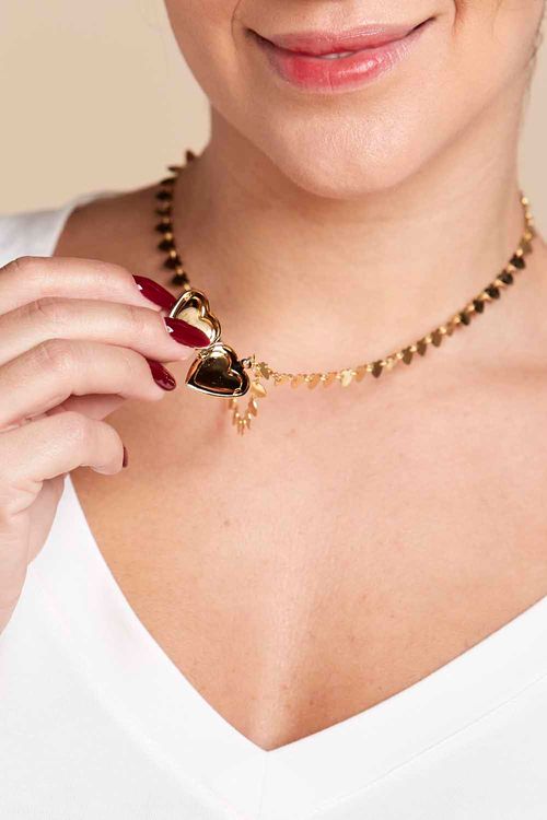 COLAR RELICÁRIO CORAÇÃO DOURADO