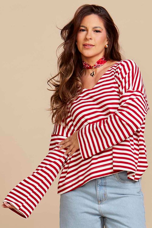 BLUSA LISTRADA VERMELHA MANGA LONGA