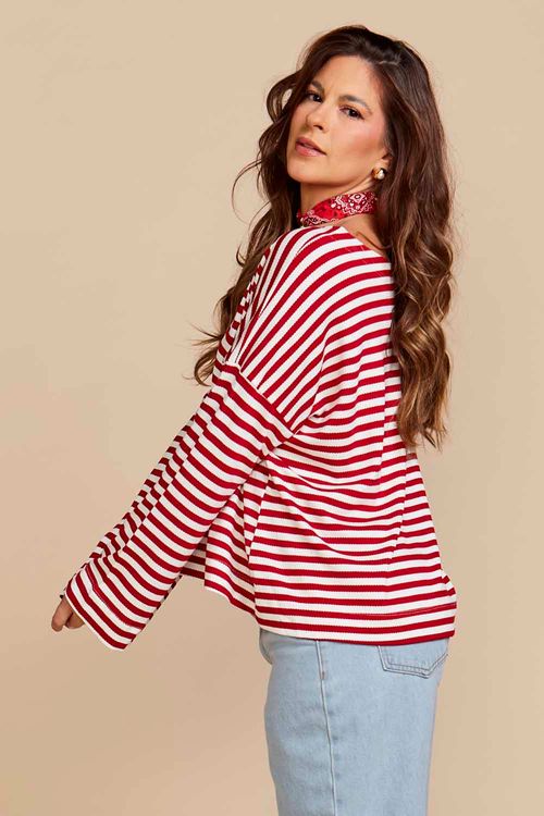 BLUSA LISTRADA VERMELHA MANGA LONGA