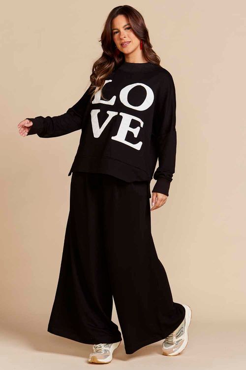BLUSA DE MOLETOM PRETO LOVE BORDADO