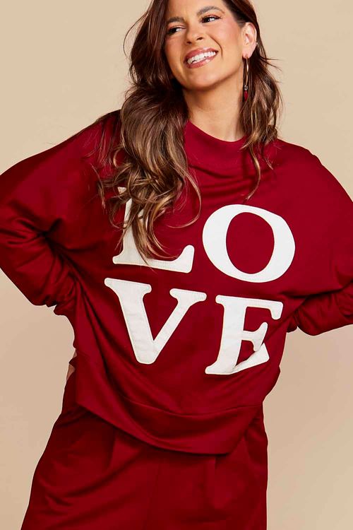 BLUSA DE MOLETOM VINHO LOVE BORDADO