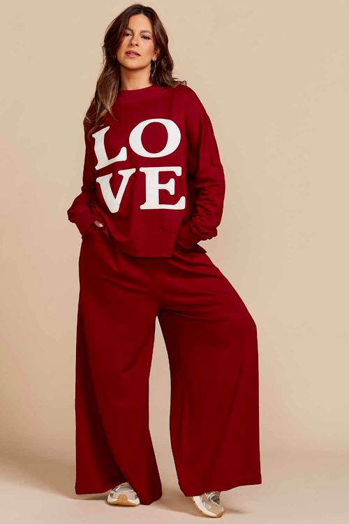 BLUSA DE MOLETOM VINHO LOVE BORDADO