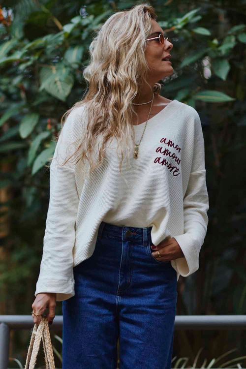 BLUSA AMOUR MANGA LONGA CREME