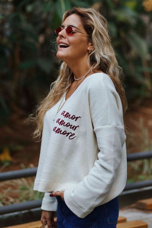 BLUSA AMOUR MANGA LONGA CREME