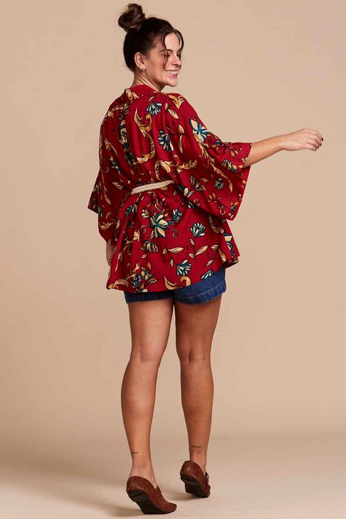 KIMONO FLORAL VERMELHO