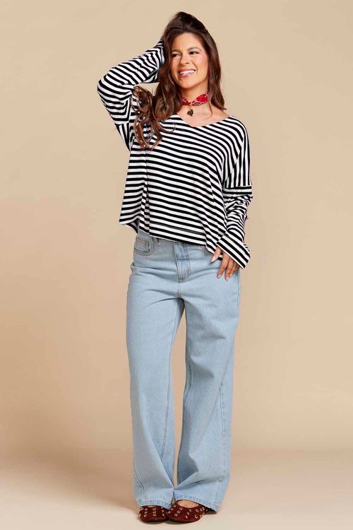 BLUSA LISTRADA PRETA MANGA LONGA