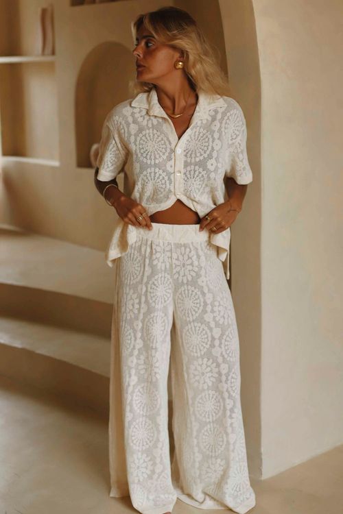 CALÇA PANTALONA FRIDA RENDA BEGE