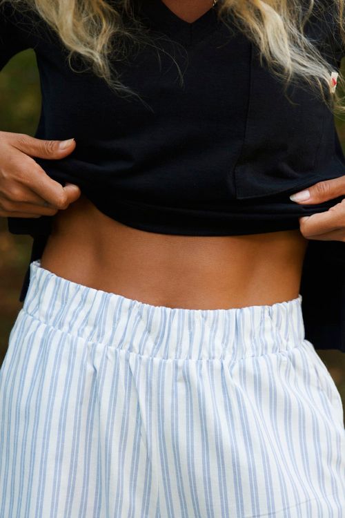 CALÇA PANTALONA FRIDA LISTRADA AZUL