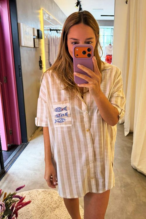 MAXI CAMISA LISTRADA AREIA SARDINHA