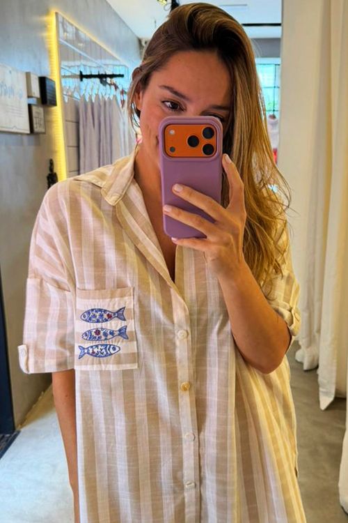 MAXI CAMISA LISTRADA AREIA SARDINHA