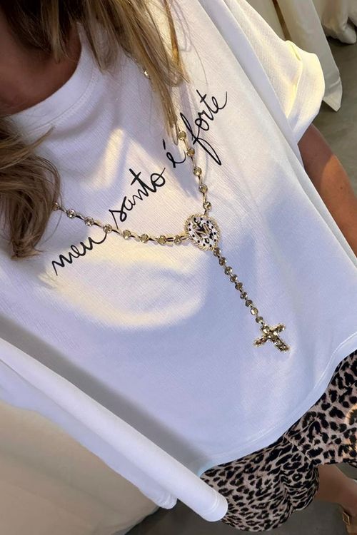 CAMISETA SANTO FORTE BORDADO DOURADO