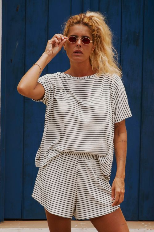 CAMISETA HELO TRICOT LISTRADA BRANCA