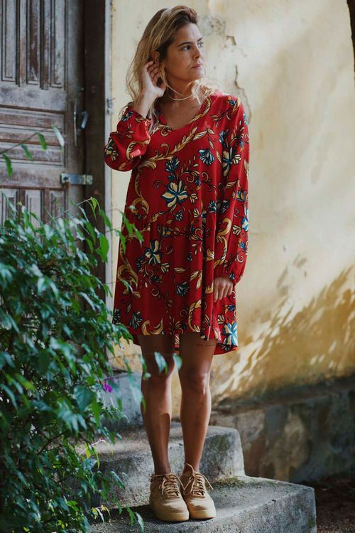 VESTIDO BOHO FLORAL VERMELHO