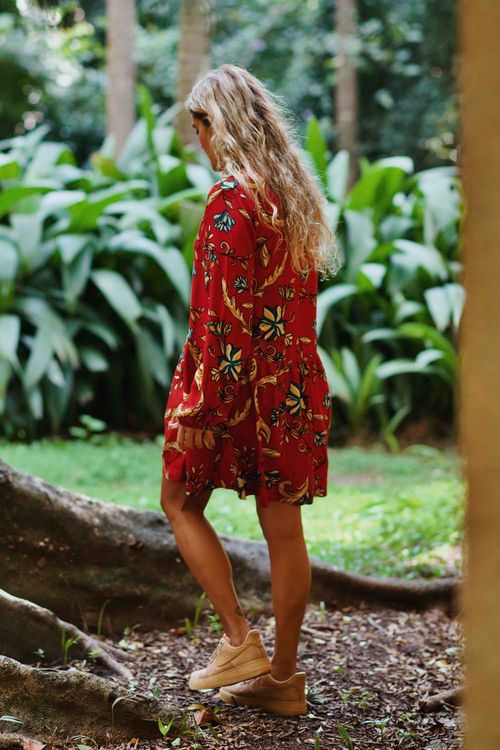 VESTIDO BOHO FLORAL VERMELHO