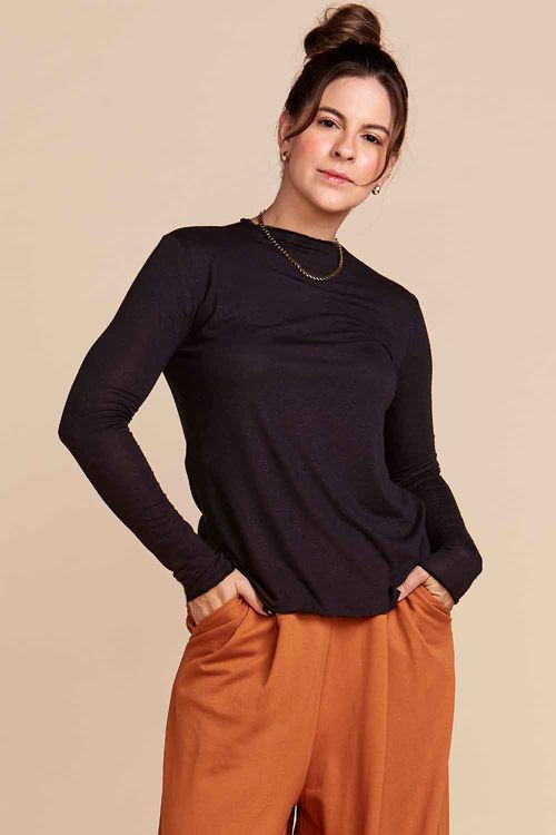 CAMISETA RENATA MANGA LONGA PRETA