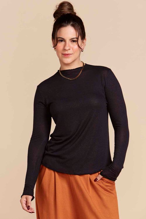 CAMISETA RENATA MANGA LONGA PRETA