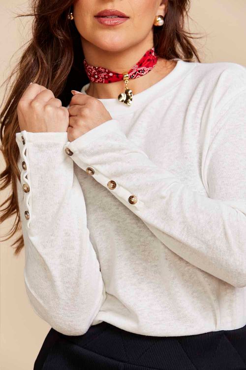 TRICOT MANGA LONGA OFF WHITE BOTÕES